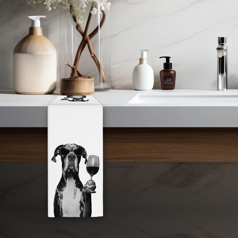 FIicy Great Dane Gifts Wine Kitchen Towels, Gifts for Great Dane Dog Wine Lovers Decorative Hand Dish Tea Towel for Kitchen Home Bar, Funny GreatDane Dog Owners Home Bar Decor(16x24In) - Image 5